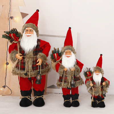 Cross-Border Hot Selling Christmas Doll Simulation Red Standing Santa Doll Doll Table Decorative Ornament Supplies