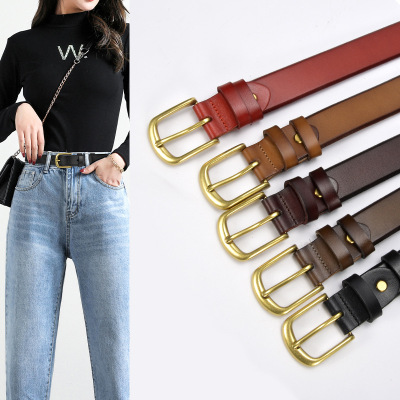 Retro Belt Women's Korean-Style Pin Buckle Leather Belt Women's All-Matching Jeans Decorative First Layer Vegetable Tanned Cow Women's Pant Belt