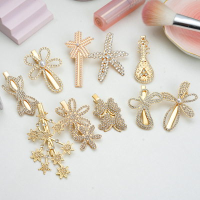 Japanese and Korean New Hair Accessories Bang Side Clip Starry Rhinestone Branch Bow with Pearl Barrettes All-Matching Jewelry Clip