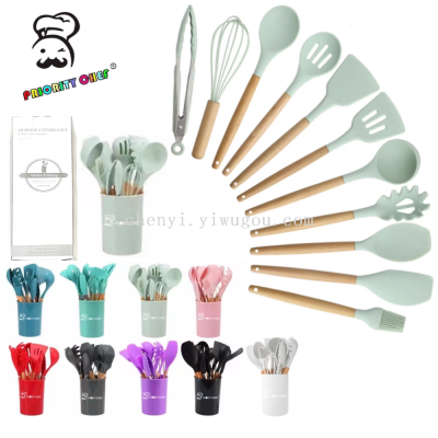 Kitchen Silicone Shovel 12-Piece Set High Temperature Resistant Spoon Spatula Kitchen Storage Bucket Color Box Silicone Kitchenware