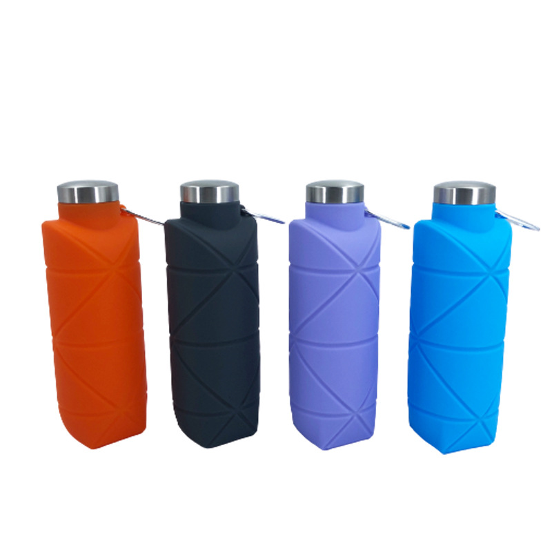 铂金硅胶菱形折叠杯 700ml户外运动water bottle跨境口袋便携水壶