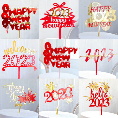 Copyright Wholesale 2023 New Year Acrylic Cake Decoration Happy New Year New Year Party Cake Plug-in