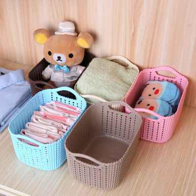 Imitation Rattan Storage Basket Plastic Hollow Desktop Sundries Organizer Storage Basket Bathroom Clothing Cosmetics Storage Basket