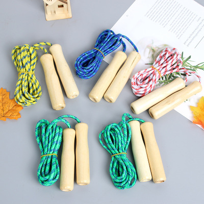 Classic Children Skipping Rope with Wooden Handle Nylon Rope Cotton String Beginner Primary and Secondary School Students Adjustable Ordinary Skipping Rope Gift Present
