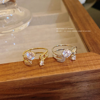 Simple Personality Open-End Zircon Ring Female 2022 New Light Luxury Ring Special-Interest Design High Sense Jewelry Wholesale