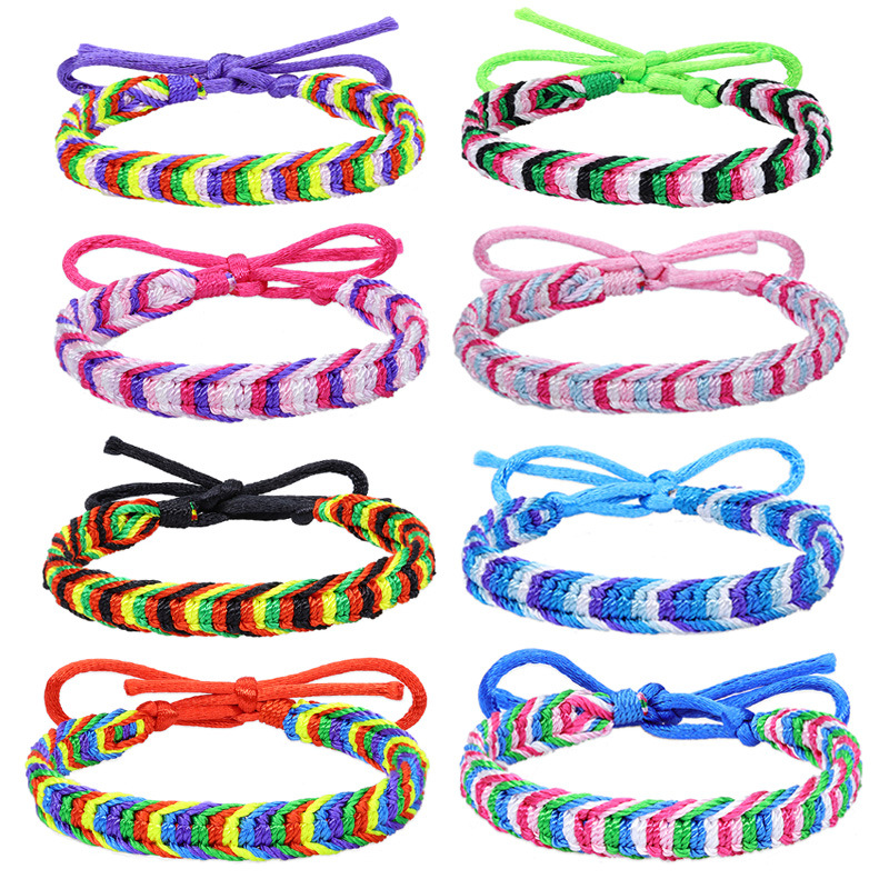 彩色编织波西米亚风彩虹手绳友谊手链可定制色