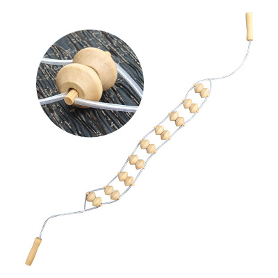 Full Bead Pull Back Wooden Massager Back Massage Instrument Wooden Massage Two Bead Pull Back Massage Foreign Trade in Stock