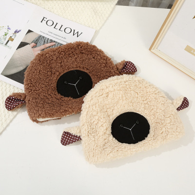 Autumn and Winter New Lamb Hat Female Cartoon Cute Trendy Student Cycling Warm Earflaps Cap Lamb Wool Headgear Hat