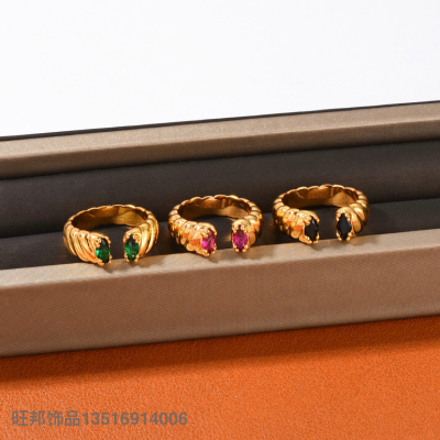 European and American Twist Micro Inlaid Zircon Open Ring Retro Fashion Special-Interest Design Sense Twin Simple Ins Ring Female