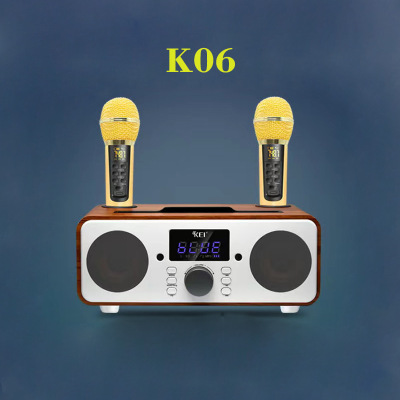 K06 New Imitation Wood Grain Bluetooth Speaker Dual Microphone Wireless Connection Portable Family Mobile Phone Karaoke Audio Integrated