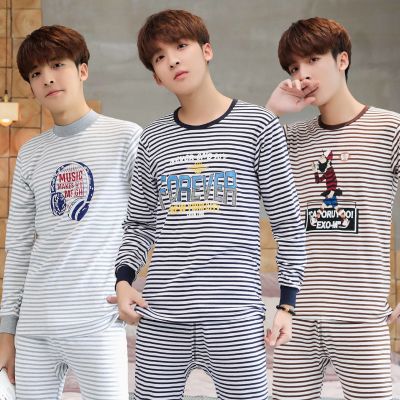 Junior High School Students Men's Pure Cotton All Cotton Thermal Underwear Set Thin Long Johns round Neck Turtleneck