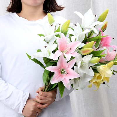 High-End Artificial Flower PVC Lily Bulb Long Brush Holder Feel Lily Vase Decoration Home Decoration Wedding Room