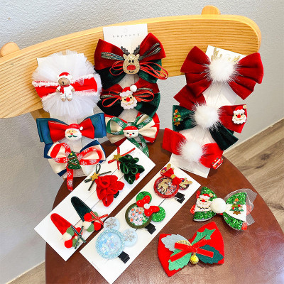 Children Barrettes Christmas Headwear Little Girl Elk Old Man Mori Cute Girl Bow Hair Clip