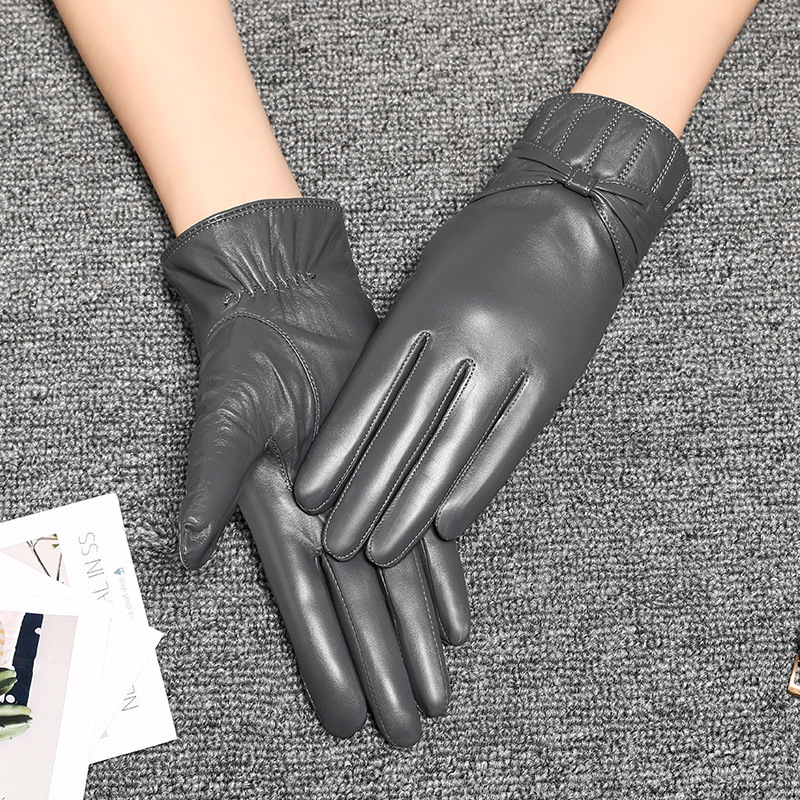 百虎王真皮手套女冬季、加绒加厚保暖羊皮开车骑行触屏手套防风寒
