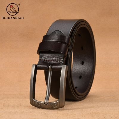 Cross-Border New Arrival Men's Leather Belt Pin Buckle Belt Casual Retro Pure Cowhide Pant Belt Lengthen Wide Wholesale Delivery