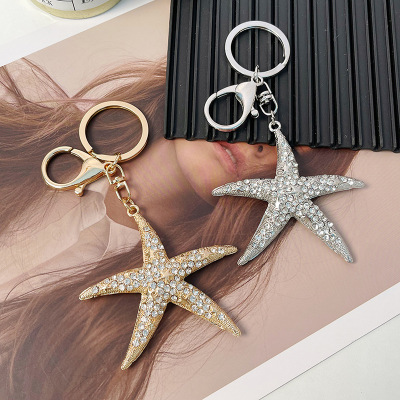 Cartoon Ocean Series Fashion Diamond Cute Pentagram Key Chain Metal Pendant Creative Small Jewelry Wholesale