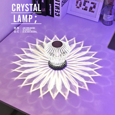 Three Generations Lotus Crystal Lamp Bedroom Romantic Bedside Lamp Net Red Diamond Table Lamp Atmosphere Charging Petals Small Night Lamp