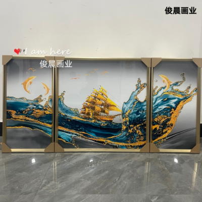 Crystal Porcelain Painting Crystal Porcelain Diamond Line Living Room Triptych Set Decorative Painting Craft Frame Sofa Wall Painting