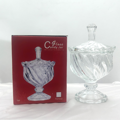 French Retro Embossed Crystal Glass Candy Box Glass Cup Sugar Bowl Diagonal Stripes Factory in Stock