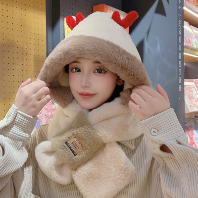 New Thickened Scarf Hat Mask Three-Piece Set Women's Autumn and Winter Outdoor Cycling Travel Warm Hat Scarf Set
