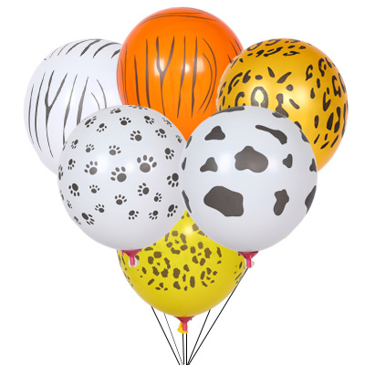 12-Inch Jungle Animal Party Cartoon Leopard Print Five-Sided Print Footprints Cows Rubber Balloons Sets Decorations Arrangement
