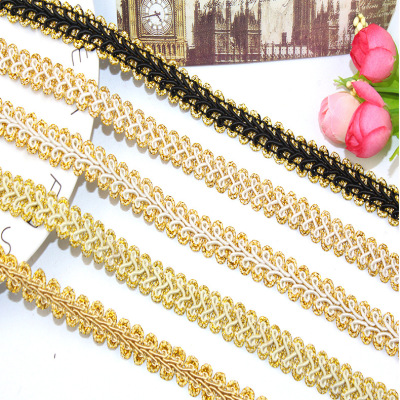 Factory Wholesale Gold and Silver Eight-Character Centipede Lace Gold Lace Ethnic Clothing Accessories Wave Herringbone 