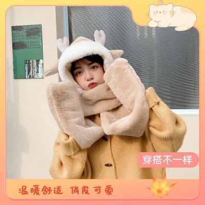 Winter Thickened Rex Rabbit Fur Scarf Hat Gloves Three-Piece Set Outdoor Keep Warm Cold-Resistant Windproof Three-in-One Scarf