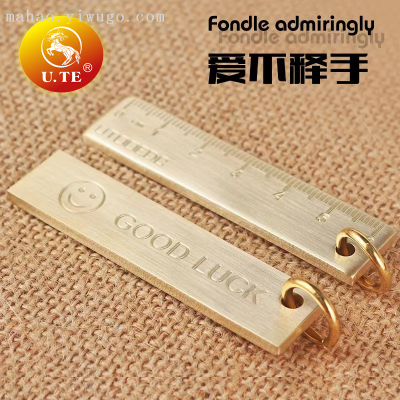 Pure Brass with Carrying Body Metal Ruler Vintage Key Card Pendant