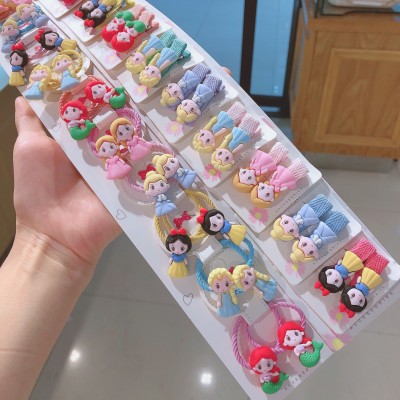 Children's Three-Dimensional Cartoon Baby Small Hairclip a Pair of Hairclips Snowyprincess Mermaid Full Cloth Wrapper Hairpin Girls' Hair Ring