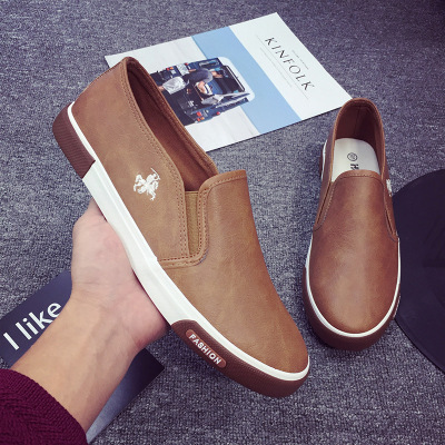 Autumn Men's Shoes Slip-on White Shoes Men's Work Shoes 45 Size Leather Shoes Lazy Shoes Skateboard Shoes Men's Cross-Border Men's Shoes