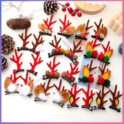 New Christmas Barrettes Spot Elk Ear Bell Side Clip Antlers Online Influencer Cute Wholesale