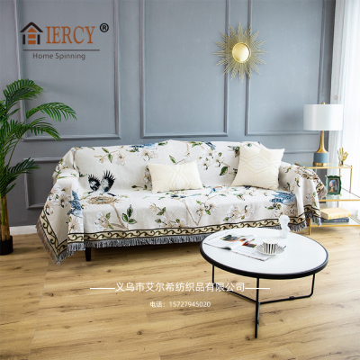 [Elxi] Sofa Towel Full Covered American Flower and Bird Sofa Cover Cover Cloth Knitted Chenille Personality Combination Sofa Cushion