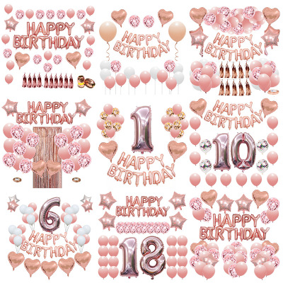 Cross-Border New Arrival Rose Gold Set Numbers Letters Birthday Theme Party Festival Dress up Aluminum Balloon Wholesale