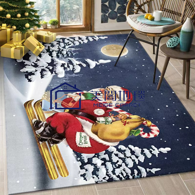 Indoor Decoration Christmas Theme Carpet Cartoon Santa Claus Bedroom Bedside Broadloom Carpet Cross-Border Home Floor Mat