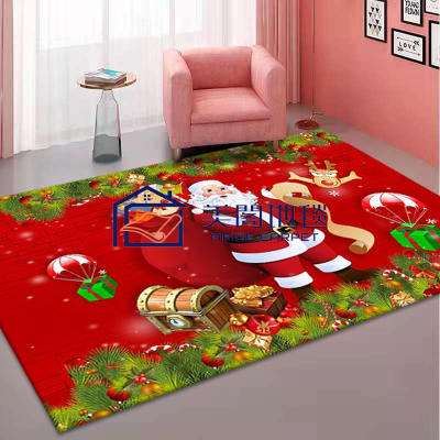 Indoor Decoration Christmas Theme Carpet Cartoon Santa Claus Bedroom Bedside Broadloom Carpet Cross-Border Home Floor Mat