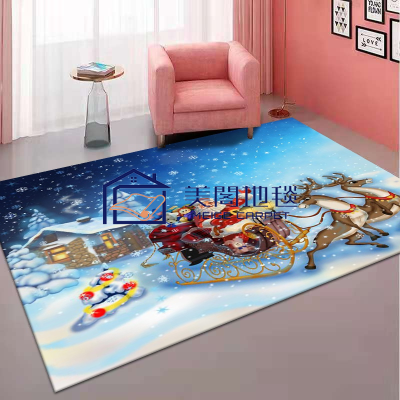 Indoor Decoration Christmas Theme Carpet Cartoon Santa Claus Bedroom Bedside Broadloom Carpet Cross-Border Home Floor Mat