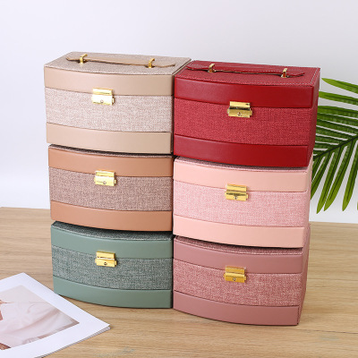 Multi-Compartment Semi-automatic Lock Jewelry Box Ornament Storage Box Princess Jewelry Box Earrings Drawer Cosmetic Mirror Wholesale