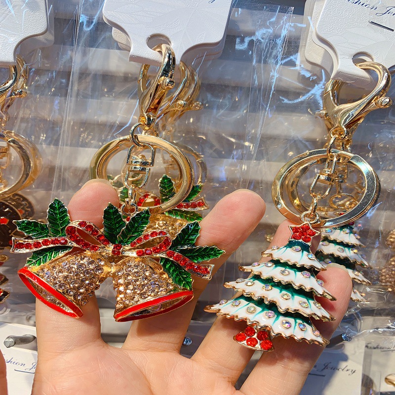 新年圣诞礼品钥匙扣挂件包包汽车饰品镶钻金属合金跨境电商爆款