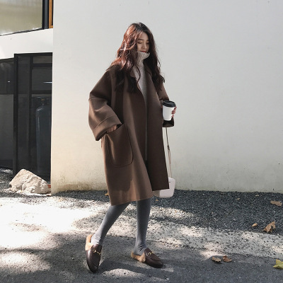 2022 Popular New Autumn and Winter Female Woolen Coat Student Korean Style Mid-Length Large Size Cloak Hepburn Style