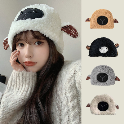 Sheep Got a Sheep Hat Winter Sweet Cute Ears Thick Warm Plush Hat Lamb Earflaps Slipover Hat