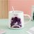 Creative Relief with Cover Spoon Ceramic Mug Ins Style Student Cute Cartoon Unicorn Deer Milk Water Glass