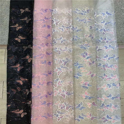 Girls Butterfly Sequin Embroidery Lace Fabric Fabric Beads Butterfly Tulle Fabric Lace Accessories Wholesale