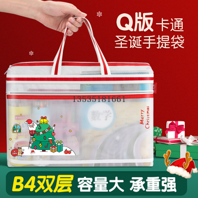 Christmas Creative Cartoon Handbag File Bag Briefcase Large Capacity Transparent Multifunctional Information Bag Buggy Bag