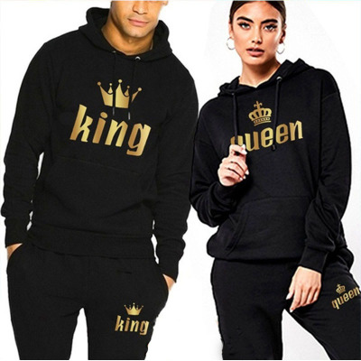 Foreign Trade Men's Clothing Couple Hooded Sweater Suit Casual Loose Sportswear Fleece Jacket Sweatpants Men's and Women's Hoodies