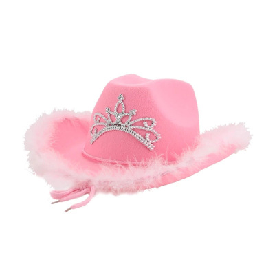 Cross-Border Hot Selling Ins Pink Cowboy Hat Women 'S Non-Woven Crown Western Jazz Polyester Rolled Brim Top Hat Foreign Trade