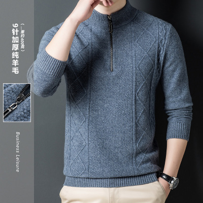 100 Pure Wool Sweater Men's Half-Height Zip Collar Pullover Middle-Aged and Elderly Autumn and Winter Thickened Dad Wear Thick Woolen Sweater