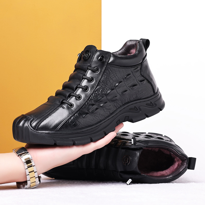 头层牛皮男士棉鞋真皮羊毛户外登山休闲高帮加绒保暖冬季新款男鞋