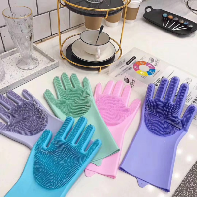 Wholesale Magic Silicone Kitchen Dishwashing Gloves Women's Household Waterproof Durable Household Cleaning Thin Bowl Brushing Appliance