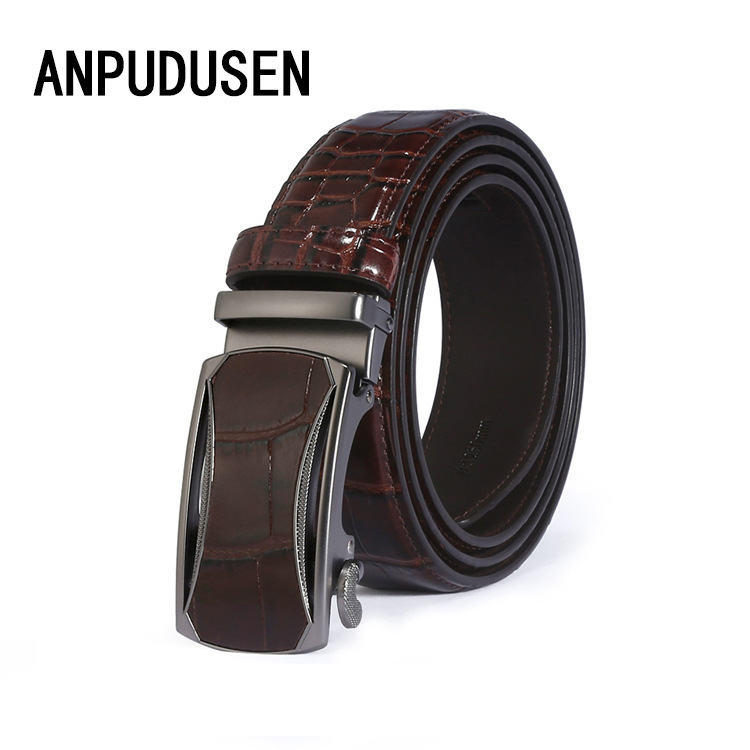 厂家直销新款男士皮带商务鳄鱼纹个性自动扣纯二层皮腰带裤带批发