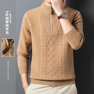 Men's Woolen Sweater Half-Height Zip Collar Thickened Winter Warm Dad's Sweater Middle-Aged and Elderly Leisure Pullover Sweater